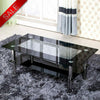 Rectangle Glass Coffee Table Black With Lower Shelf Modern Living Room Furniture