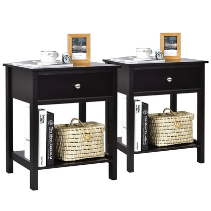 Set of 2 2-Tier Nightstand Modern Sofa Side Table Bedroom End Table w/ Drawer