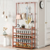 Vintage Wooden Hall Tree Hat and Coat Stand Hallway Shoe Rack Bench with Shelves