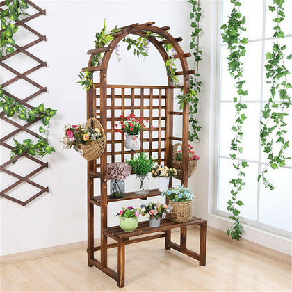 Arched Hollow Grid Wooden Storage Flower Pot Hanger Planter Climbing Stand Shelf