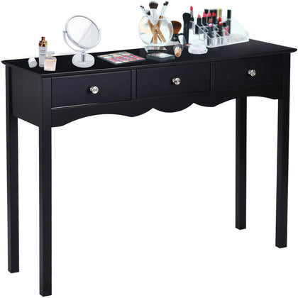 3 Drawer Console Table Wooden Sofa Side Desk Elegant Vintage Dresser Table Black