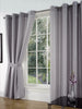 Silver Faux Silk Curtains Pair Eyelet Ring Top Heading Lined With Tiebacks Set