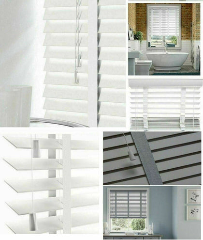 Faux Wood Window Venetian Blinds Blind 50mm Slats Trimmable Tape / String Design
