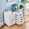 Mobile Filing 5 Drawer Pedestal Cabinet File Storage with Door Home Office White