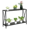 2 Tiers Console Table X-Shaped Hallway TableSide Table with Storage Shelf Black