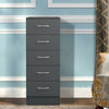 Modern Cabinet Grey Bedside Table Storage Tall Narrow Chest of 5 Drawer