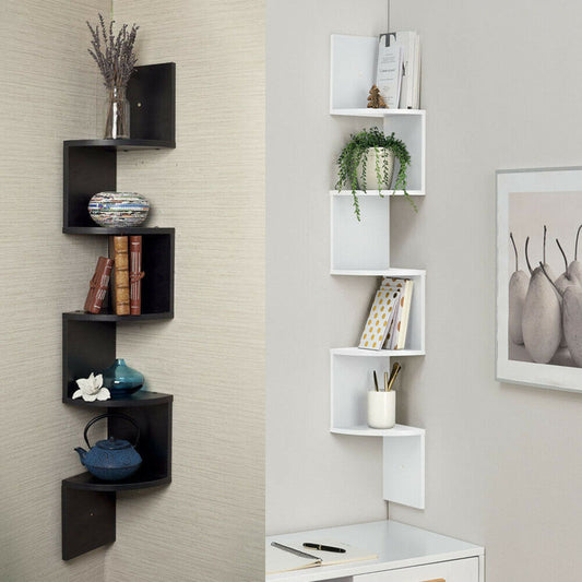Corner Wall Shelf Unit 5 Tier Wall Storage Organiser Floating Shelves Bookshelf