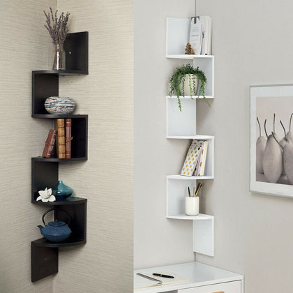Corner Wall Shelf Unit 5 Tier Wall Storage Organiser Floating Shelves Bookshelf