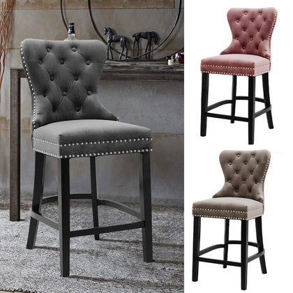 Velvet Breakfast Bar Stools Button Back High Counter Chairs Kitchen Padded Seat