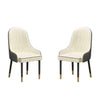 Set of Two Luxury White Dining Chairs with Black Gold legs and Faux Leather Seat