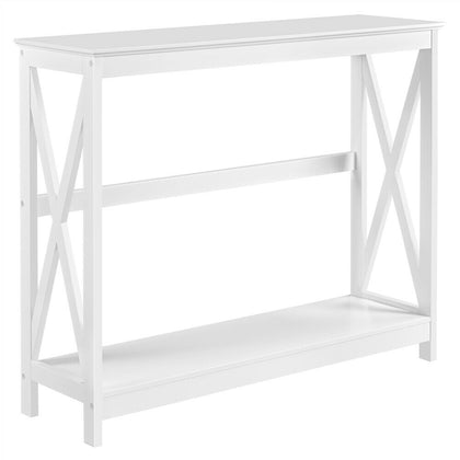 2-Tier Console Table X-Shaped Narrow Entryway Storage Shelves Side Table White