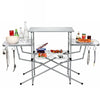 Folding Camping Table Height Adjustable Picnic Table W/ 2 Side Tabletops Hooks