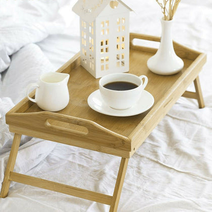Bed Tray Bamboo Wooden With Folding Leg Serving Breakfast Lap Tray Table Mate