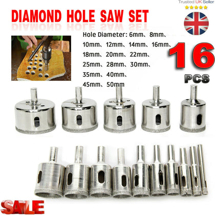 16Pcs Diamond Holesaw set Holes Saw Drill Bit Cutter Tile Glass Marble Ceramic P