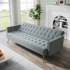 3 Seater Grey Sofa Bed Luxury Velvet Nonwovens New Foam Contrast Gold Metal Legs