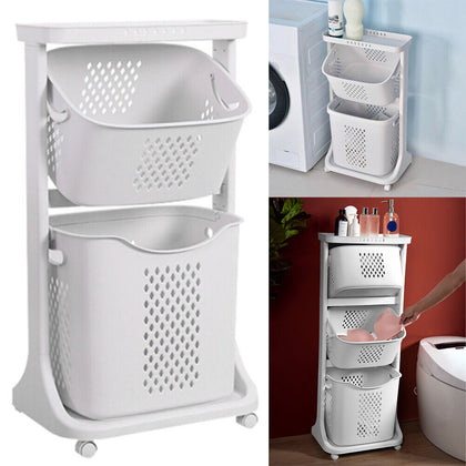 Laundry Washing Basket Trolley Cart Housekeeper Rolling Hamper Bin 2/3 Basket UK