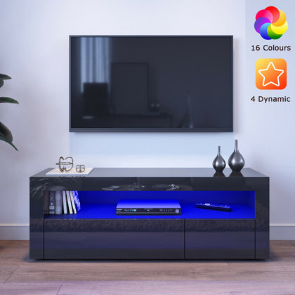 Modern TV Stand Unit Cabinet Living Room Set Entertainment Gloss Doors Free LED