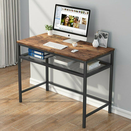 Simple Style Computer Desk Study Table Workstation with Wire Gauze Storage Shelf