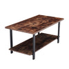 Rustic Wood Coffee Table 2 Tier Retro Living Room Table Steel Leg Home Furniture