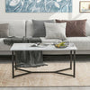 COFFEE TABLE WITH MARBLE EFFECT TOP AND BLACK METAL LEGS LIVING ROOM FURNITURE