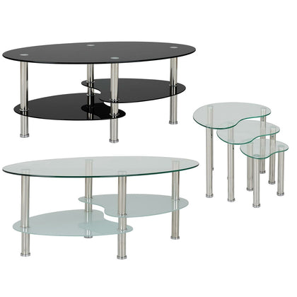 CARA COFFEE TABLE LAMP END SIDE DESK WITH BLACK/CLEAR GLASS TOP SILVER LEGS