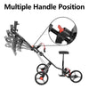 Folding Portable Golf Push Pull Cart Trolley 3 Wheels with Seat Umbrella Holder
