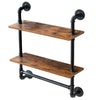 Floating Wall Shelf Industrial Pipe Bathroom Double Rustic Shelf with Towel Rail