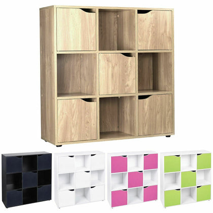 Wooden 9 Cube 5 Doors Storage Unit Cupboard Bookcase Shelving Display Shelves