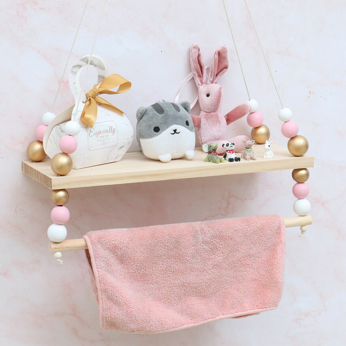 Wall Hanging Wood Rope Swing Shelf Shelves Storage Shelve Room Decor UK MA