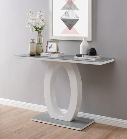 White Gloss and Grey/Black Glass Living Room Hallway Console Lamp Table