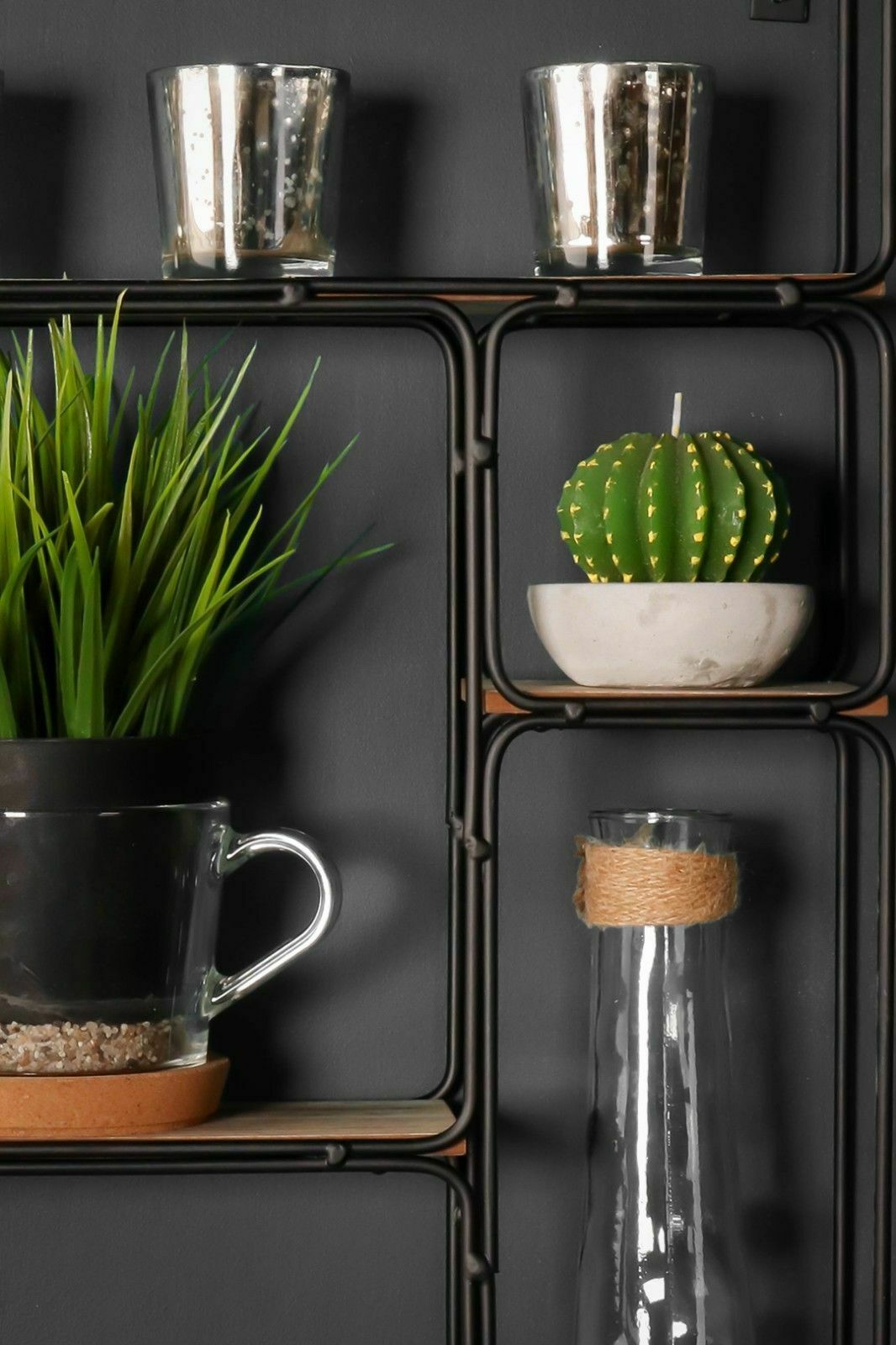 Retro Rectangle Industrial Style Wall Shelf Unit Metal Wood Storage Vintage