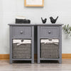 Pair of Wooden Bedside Tables Night Stand Cabinet Storage Drawer Wicker Baskets