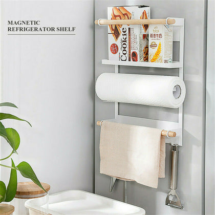 Kitchen Organiser Rack Fridge Magnetic Paper Towel Holder With Hooks Multi use