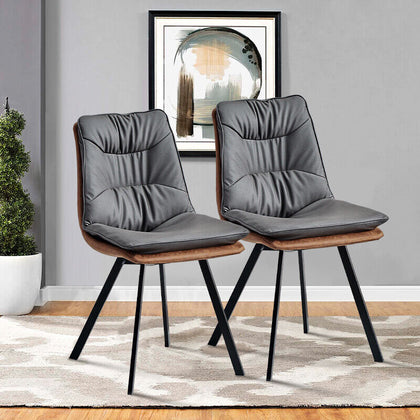 2 Pcs Mix Color Design Dining Chairs Faux Leather Padded w/ Metal Leg Resturant