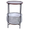 Small Round Coffee Table Sofa Side End Table Tray with Fabric Basket Storage UK