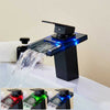 Black LED Waterfall Basin Sink Tap Bathroom Lever Single Handle Mixer Faucet UK