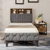Single Size Bed Frame Upholstered Platform Bed Slat Support W/ Storage Headboard
