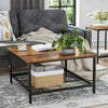 Square Industrial Coffee Table Vintage Living Room Furniture Storage Shelf Metal