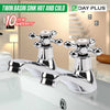 2X Basin Sink Taps Ceramic Lever Traditional Bath Twin Hot &Cold Tap Pair chrome