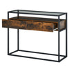 Entryway Console Table Desk with Drawers, Toughened Glass Shelf, 3D Wood Grain