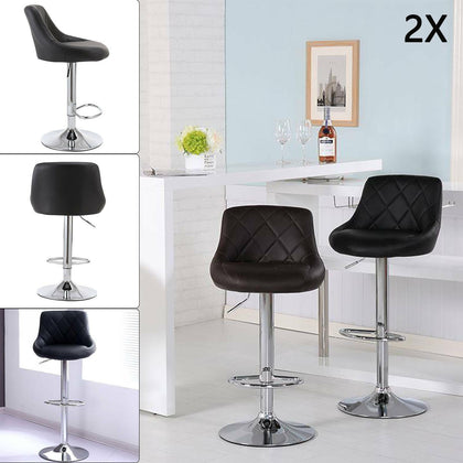 2X Bar Stools Leather Swivel Bar Stools Gas Lift Rest Chairs Kitchen Breakfast