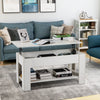 White Wooden Coffee Table Sofa Side Table w/ Lift Up Top Storage Area & Shelf