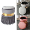 Round Ottoman Storage Box Stool Velvet Padded Tassel Dressing Table Vanity Chair
