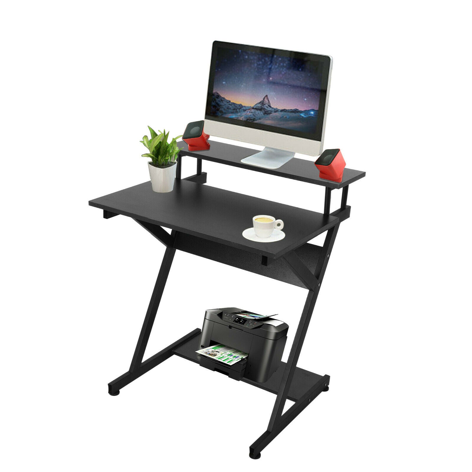 Fitueyes Computer Desk for Small Spaces, Study Writing Desk with Monitor for Corner, Black