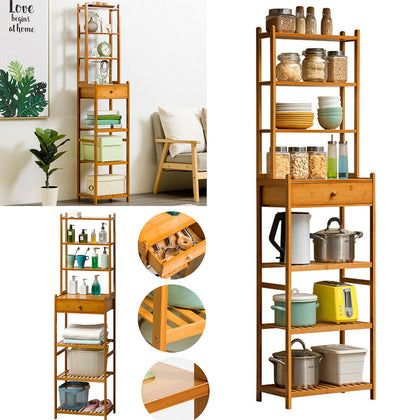 Modern Bathroom Shelf 7 Tier Kitchen Storage Rack Organizer Wood Shelving Unit