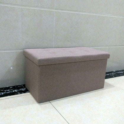 Large Ottoman Foldable Storage Box Linen Suede Foot Stool Seat Furniture Beige