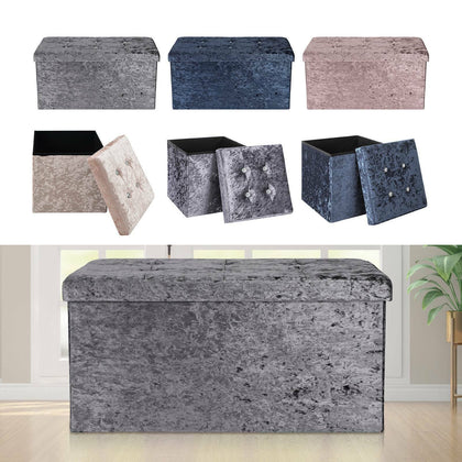 Top Folding Storage Ottoman Seat Toy Storage Box Folding Seat Crushed Velvet