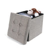 UK GREY LARGE LINEN FOLDING STORAGE OTTOMAN POUFFE SEAT FOOT STOOL STORAGE BOX