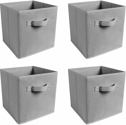 🔥4 x Folding Storage Box Cube Square Canvas Collapsible Fabric Cubes Toys