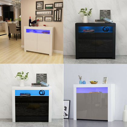 Modern 2 Doors High Gloss Matt Body Sideboard Buffet Storage Cabinet LED Light